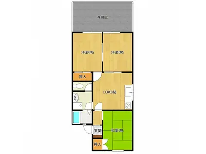 ジュネス新田B棟(3LDK/1階)の間取り写真