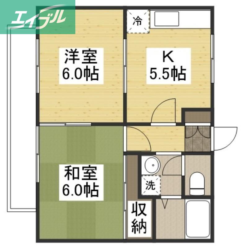 クリスタルブルー(2K/2階)の間取り写真