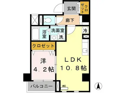 ウェルベア新神戸(1LDK/2階)の間取り写真