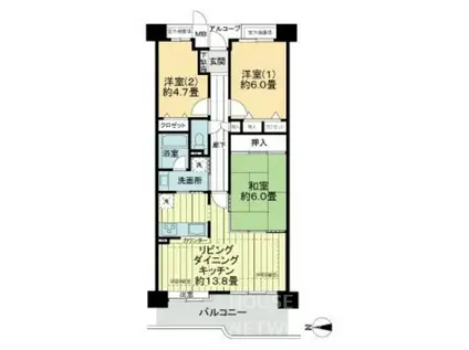 ファミールガーデン二条駅前(3LDK/4階)の間取り写真