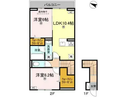 クレシア戸坂(2LDK/2階)の間取り写真