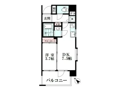 グローベル ザ・スイート森下(1DK/2階)の間取り写真