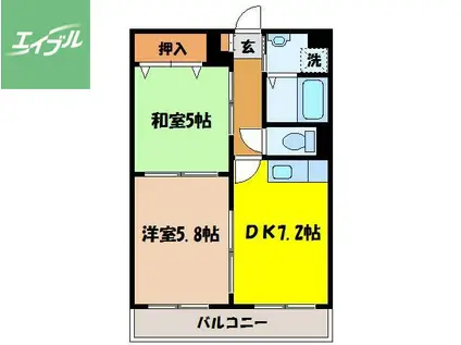 アミティインレット(2DK/1階)の間取り写真