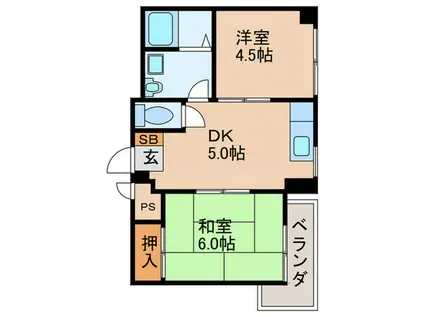 ビックフィールド(2DK/6階)の間取り写真