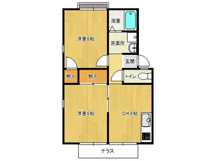 エステートピア藤原台B棟(1LDK/2階)の間取り写真