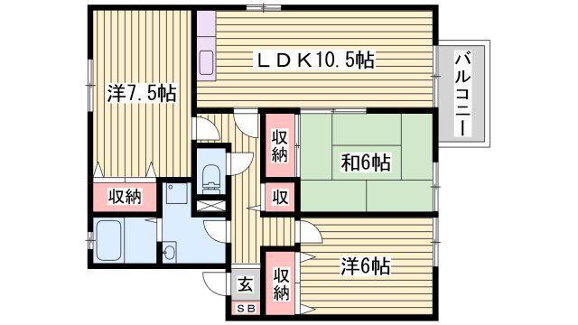 第5グリーンハイツ B棟(3LDK/1階)の間取り写真