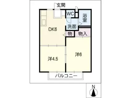 サンロイヤル 南棟(2DK/1階)の間取り写真