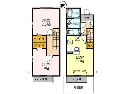 セジュール姫島III(2LDK/1階)の間取り写真