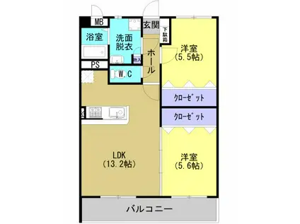 グラフィック川内(2LDK/1階)の間取り写真