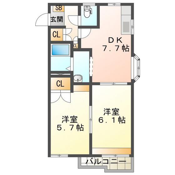ST. CRADLE 21(2DK/2階)の間取り写真