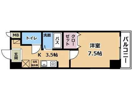 エスポワール(1K/2階)の間取り写真