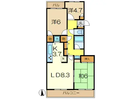サンヒルズ上大岡B棟(3LDK/1階)の間取り写真