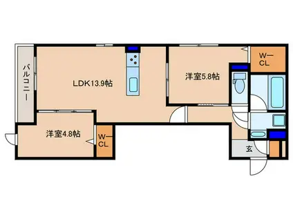 クラシスト高殿(2LDK/1階)の間取り写真