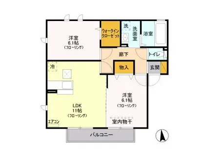 ラフレ仲道F(2LDK/1階)の間取り写真