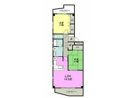 ロッシェド長須賀II(2LDK/3階)の間取り写真