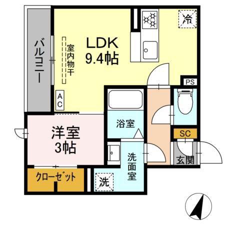 D-HILLS二之宮(1LDK/2階)の間取り写真