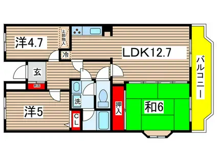 サンライズ多摩(3LDK/3階)の間取り写真