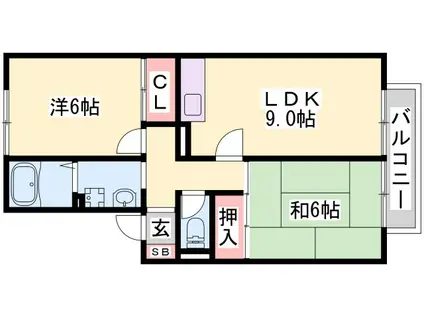 ハイカムール・山手(2DK/2階)の間取り写真