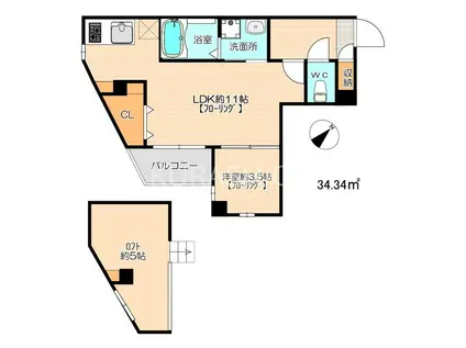 ジェンティーレ美野島II(1SLDK/4階)の間取り写真