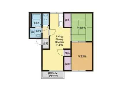 コーポ寺ヶ丘A(2LDK/2階)の間取り写真