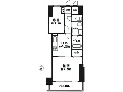 ライオンズマンション中村橋駅前(2DK/7階)の間取り写真
