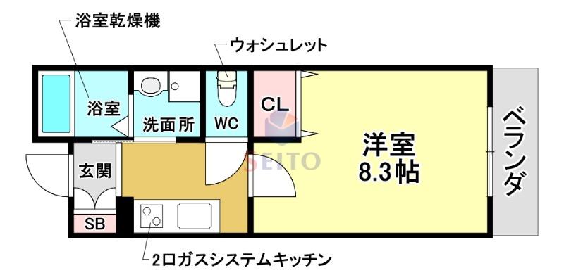 クレストフォルム庄内花のみち(1K/1階)の間取り写真