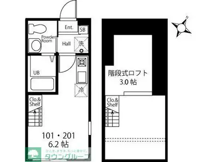 ハーミットクラブハウス横浜磯子(ワンルーム/2階)の間取り写真