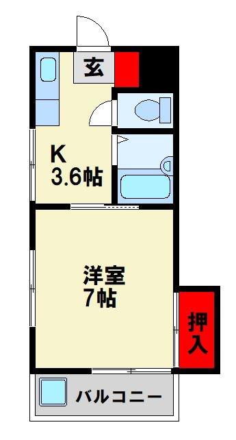 シャトレ紅梅(1K/4階)の間取り写真