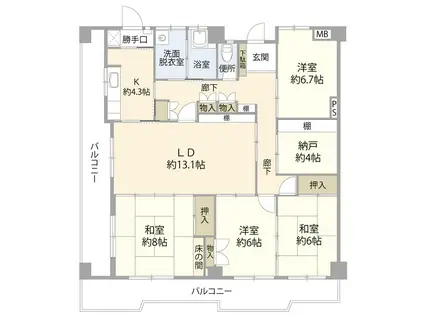 納屋橋マンションA棟(4SLDK/10階)の間取り写真