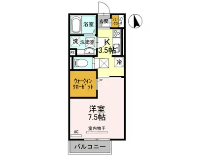 D-ROOM松江北(1K/2階)の間取り写真