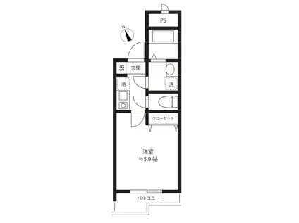 シャトレ広尾(1K/2階)の間取り写真