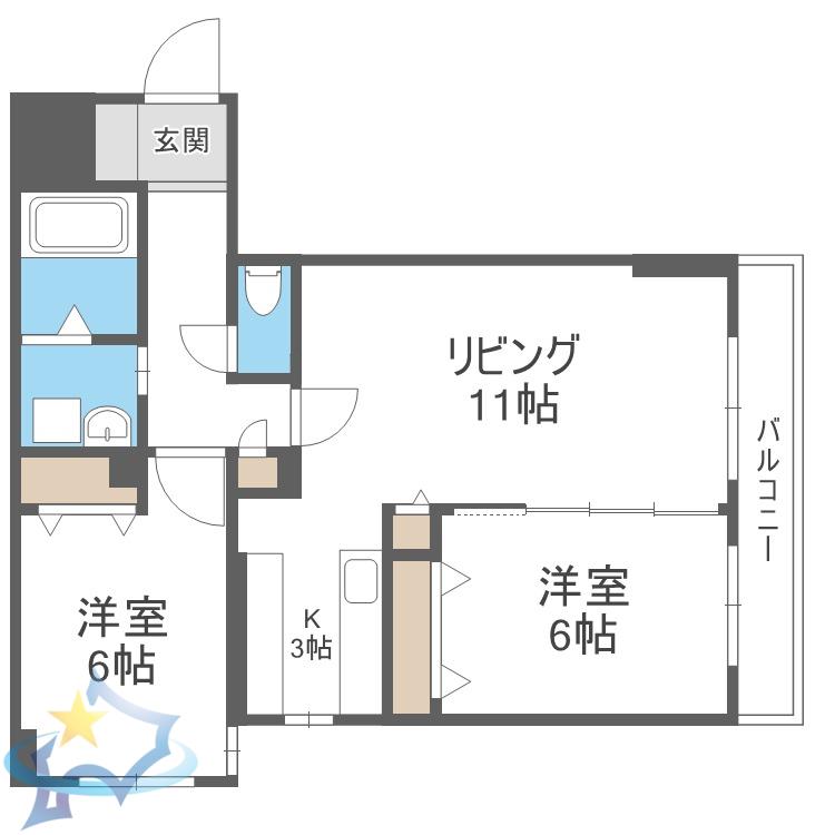 ラディア山鼻(2LDK/4階)の間取り写真