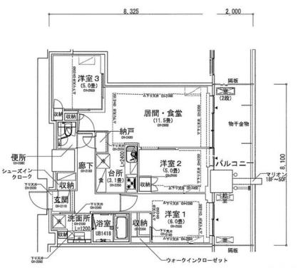 グランドシティタワー池袋(3LDK/7階)の間取り写真
