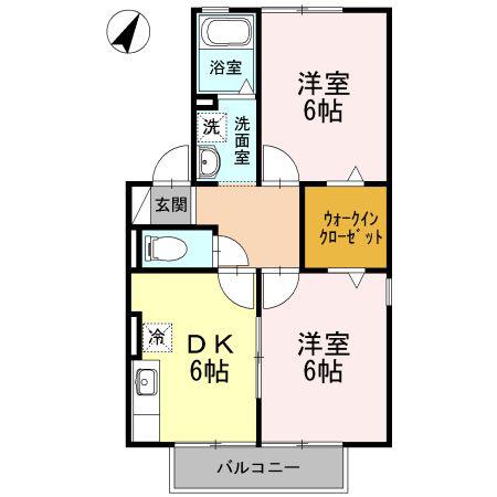 カーサ梨野 A(2DK/2階)の間取り写真