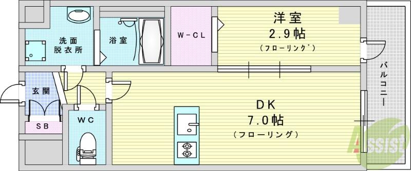 ファーストフィオーレ吹田ウインズテラス(1DK/1階)の間取り写真