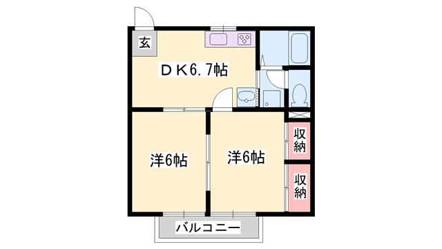 ロジュマン継(2DK/1階)の間取り写真