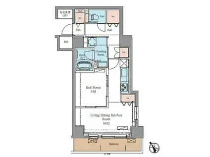 ラグゼナ北千住II(1LDK/5階)の間取り写真