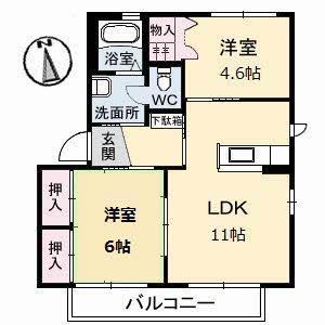 バリュージュ萌芽(2LDK/1階)の間取り写真