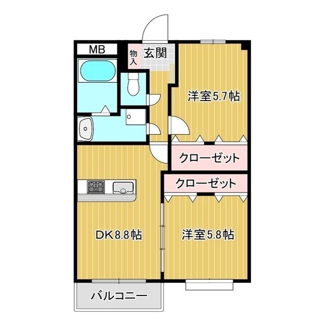 クレスト大善寺(2DK/2階)の間取り写真