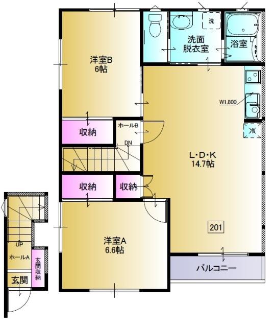 ピュアフォレストI(2LDK/2階)の間取り写真