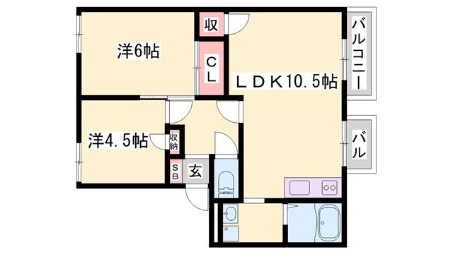 フレグランス北山(2LDK/2階)の間取り写真
