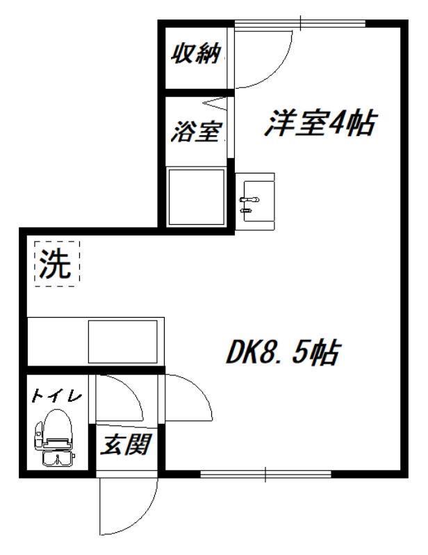 イヴィーサA棟(1DK/2階)の間取り写真