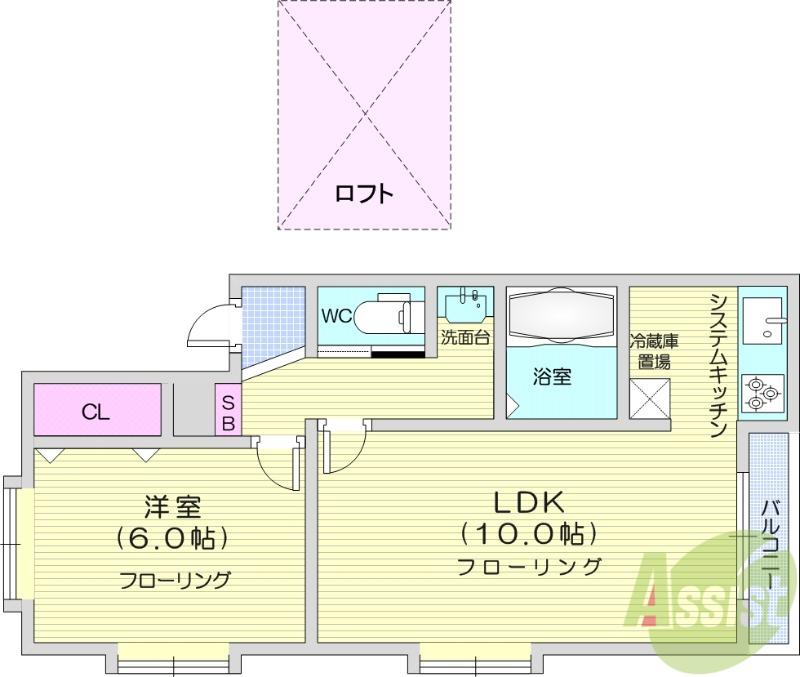 キャステ-ル砂押1(1LDK/2階)の間取り写真