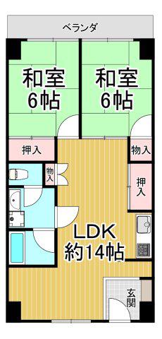 武庫サンロイヤル(2LDK/1階)の間取り写真