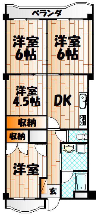 グランドハイツ富野(4LDK/3階)の間取り写真