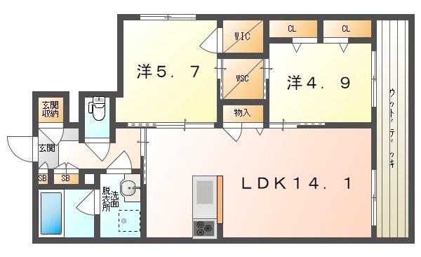 シャーメゾン プレミアスII(2LDK/1階)の間取り写真