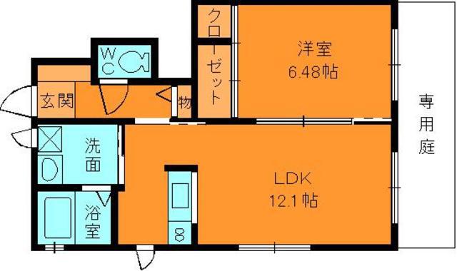 シャーメゾン秋山B(1LDK/1階)の間取り写真