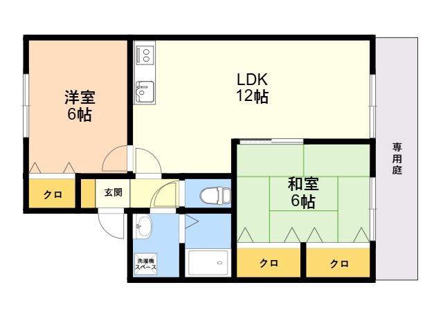 アイリス月の浦A(2LDK/1階)の間取り写真