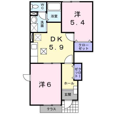 アルト・ピアーノ有本III(2DK/1階)の間取り写真