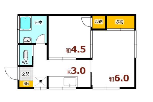 花本アパート(2K/2階)の間取り写真